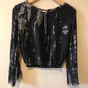 Tiare Hawaii Tie Dye Top cropped top with bell sleeve.